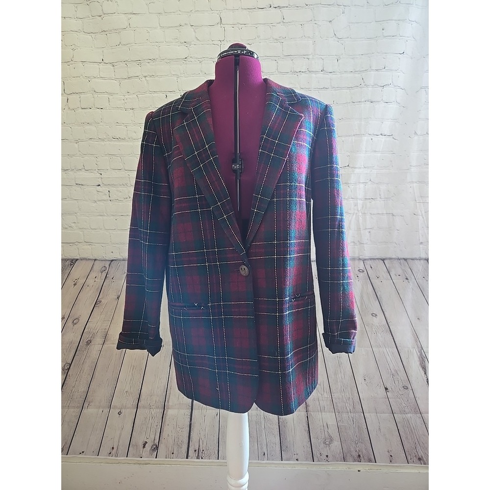 Vtg Sag Harbor Sz 14 Christmas Plaid Tartan Wool Blazer Academia Preppy Holiday
